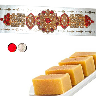 "Rakhi - SR-9240 A -code024 (Single Rakhi),500gms of Milk Mysore Pak - Click here to View more details about this Product